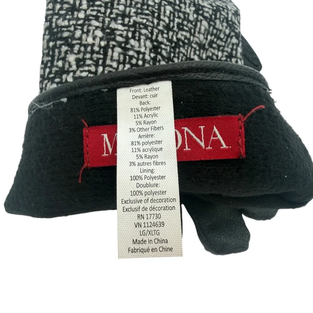 Merona Leather Herringbone Gloves Black White L/XL Lined Womens